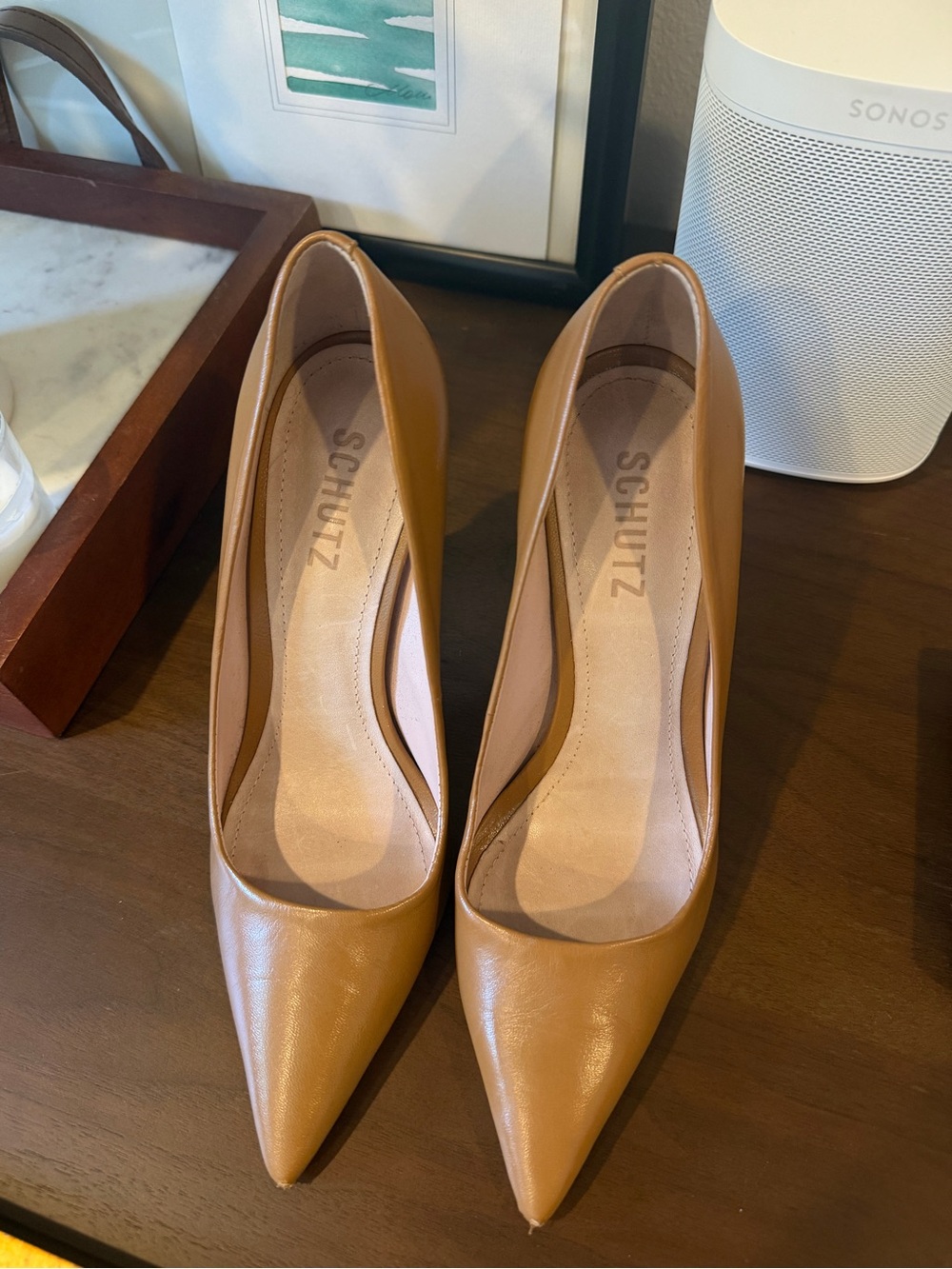 SCHUTZ Tan Pointed-Toe Leather Pumps